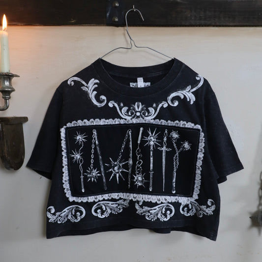 Decorative weapon patch crop top