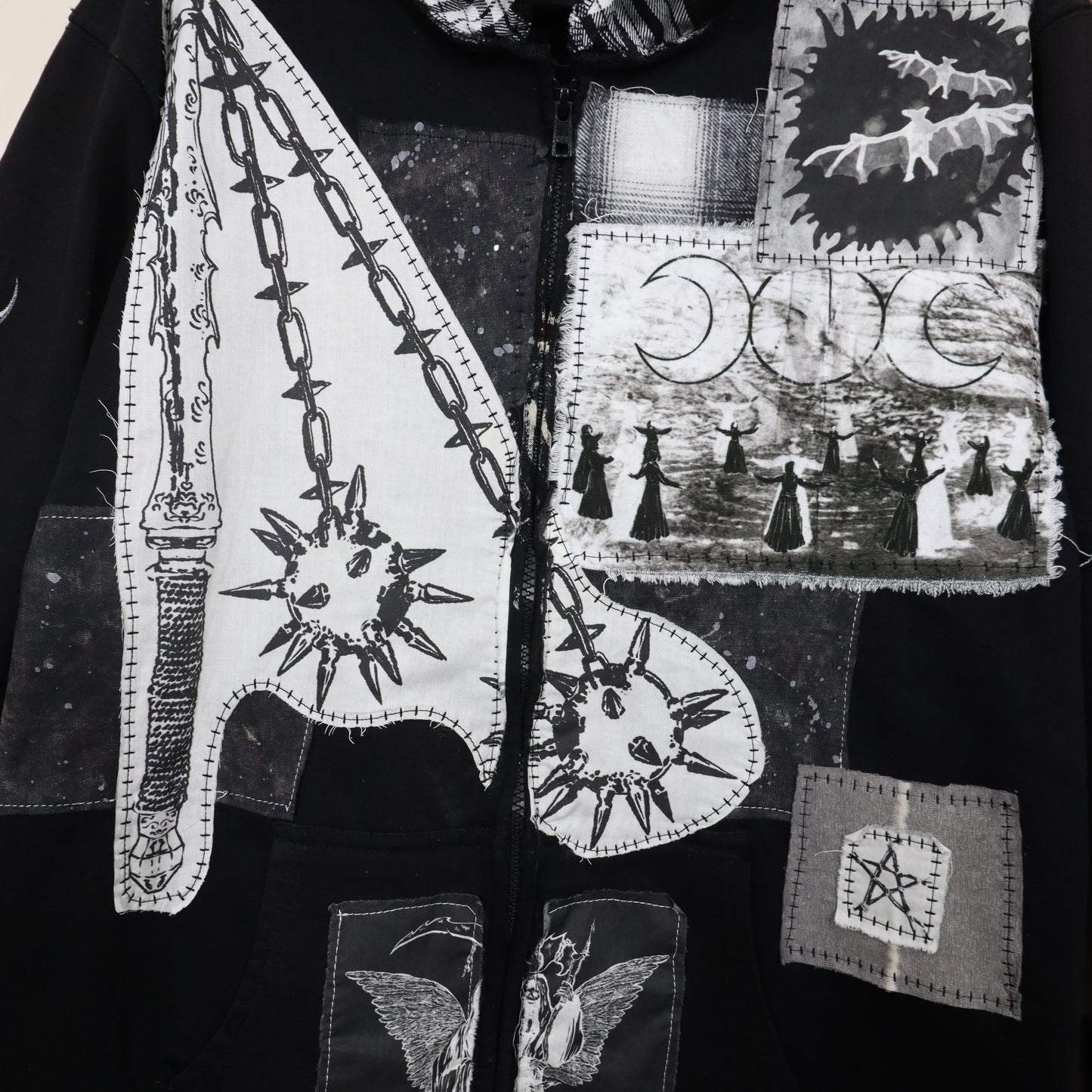 ✶SAMPLE SALE ✶ Item 12: patched Zip-Up Hoodie with Skull Sleeves  ✶ Size: M