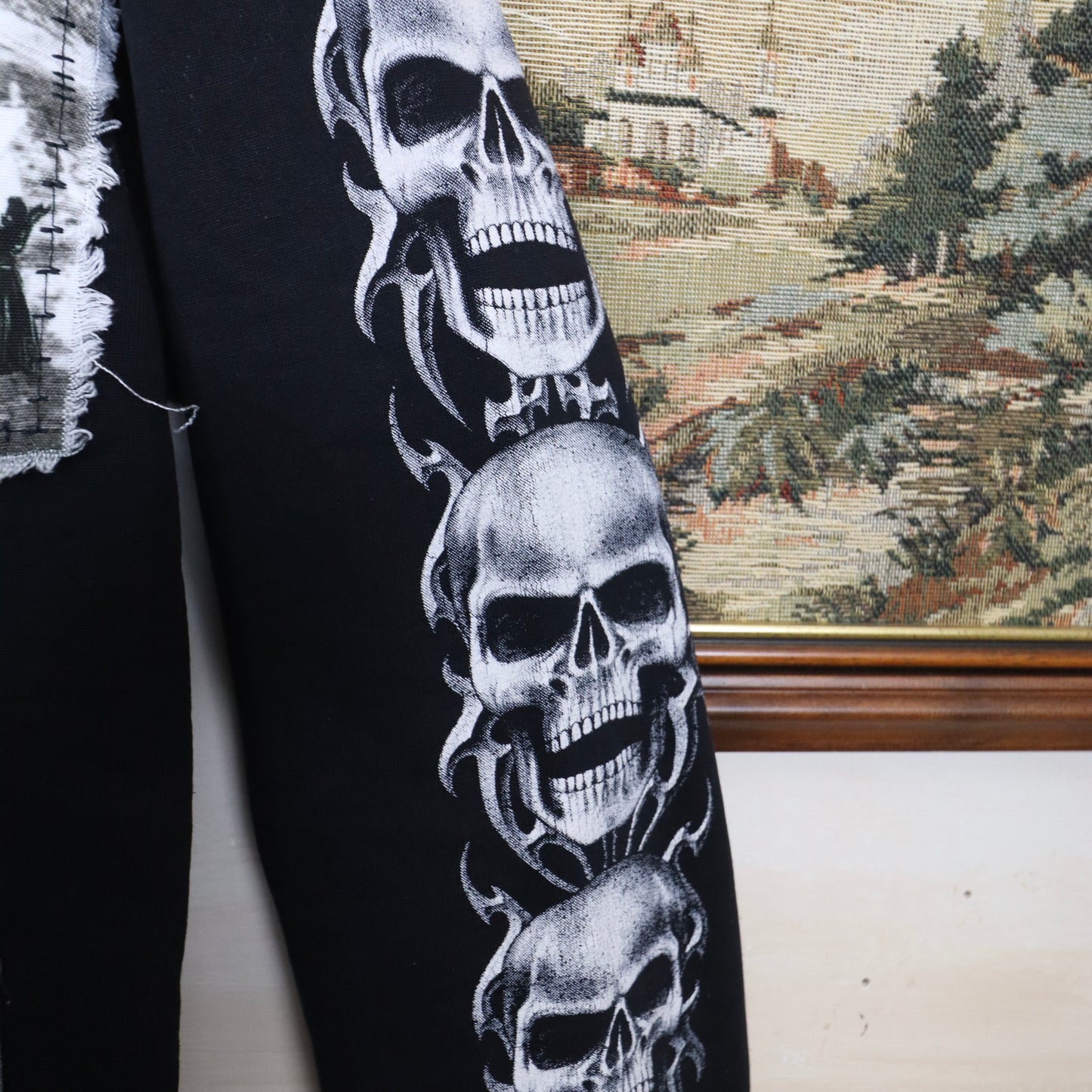 ✶SAMPLE SALE ✶ Item 12: patched Zip-Up Hoodie with Skull Sleeves  ✶ Size: M