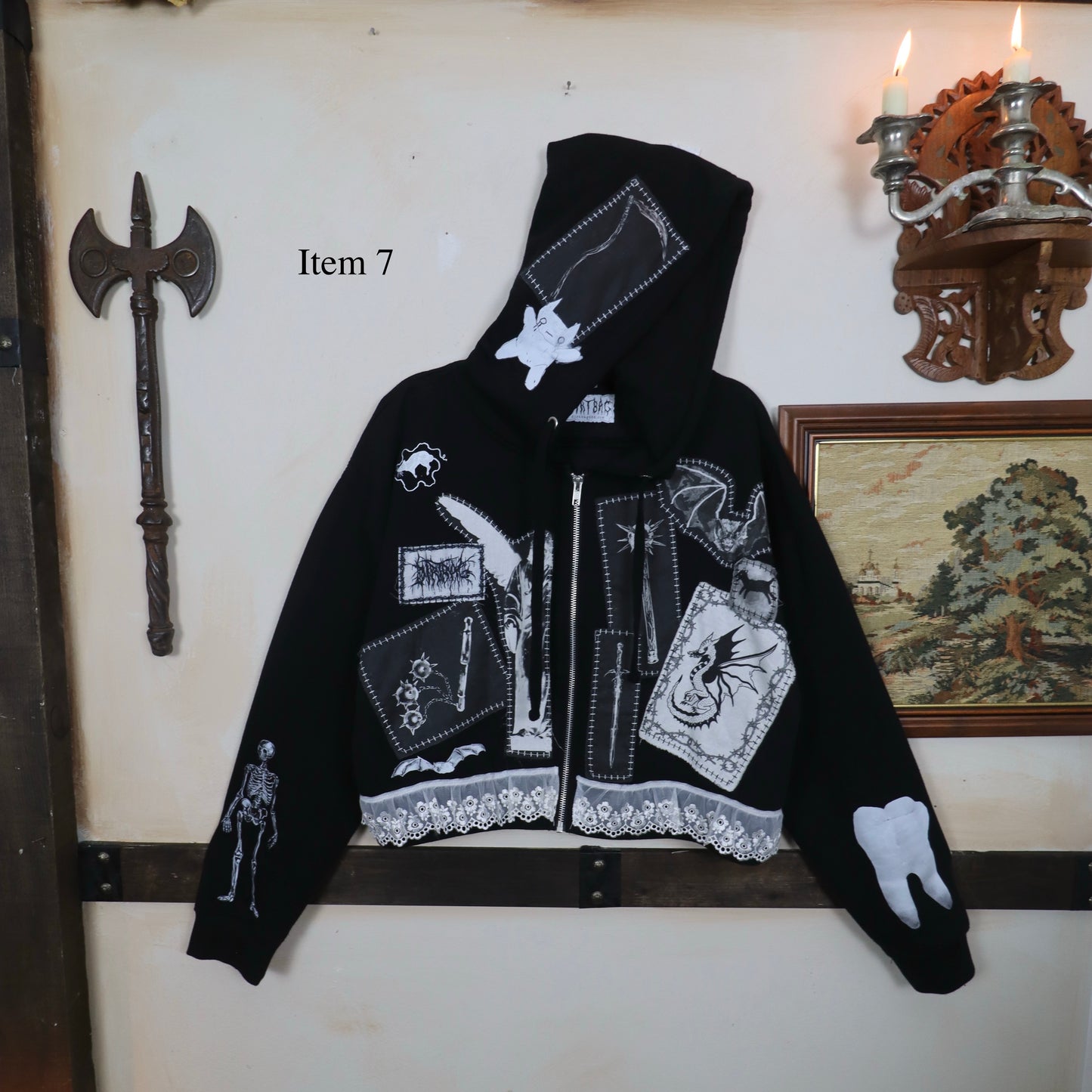✶SAMPLE SALE ✶ Item 7: Cropped Patch Hoodie with Ruffle Trim  ✶ Size: M