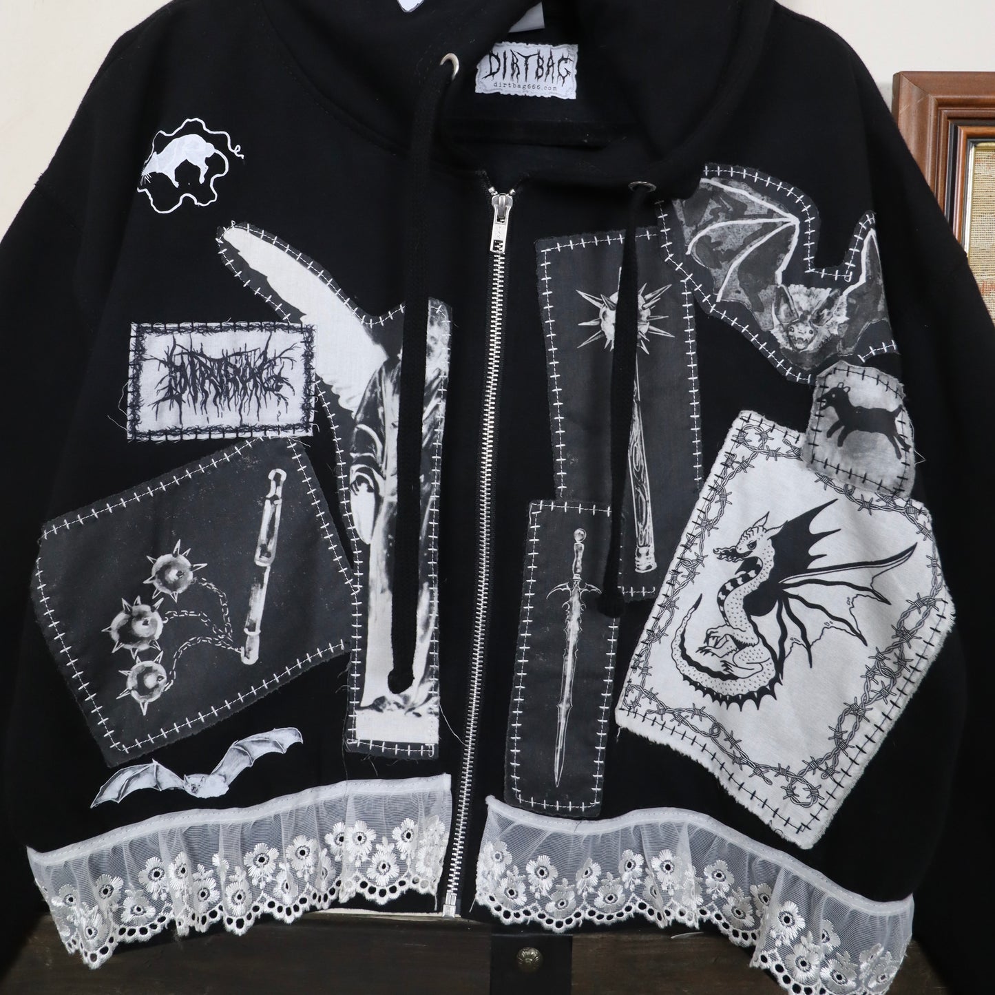 ✶SAMPLE SALE ✶ Item 7: Cropped Patch Hoodie with Ruffle Trim  ✶ Size: M