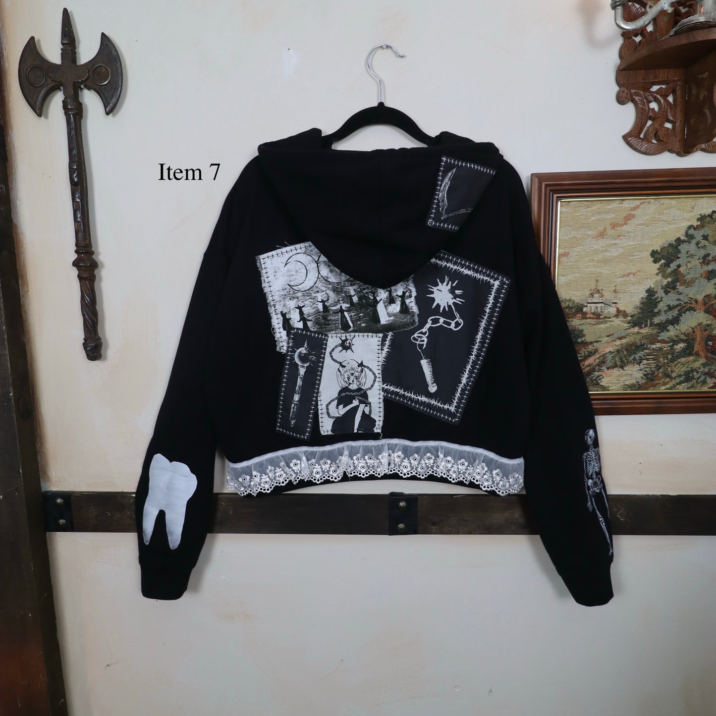 ✶SAMPLE SALE ✶ Item 7: Cropped Patch Hoodie with Ruffle Trim  ✶ Size: M