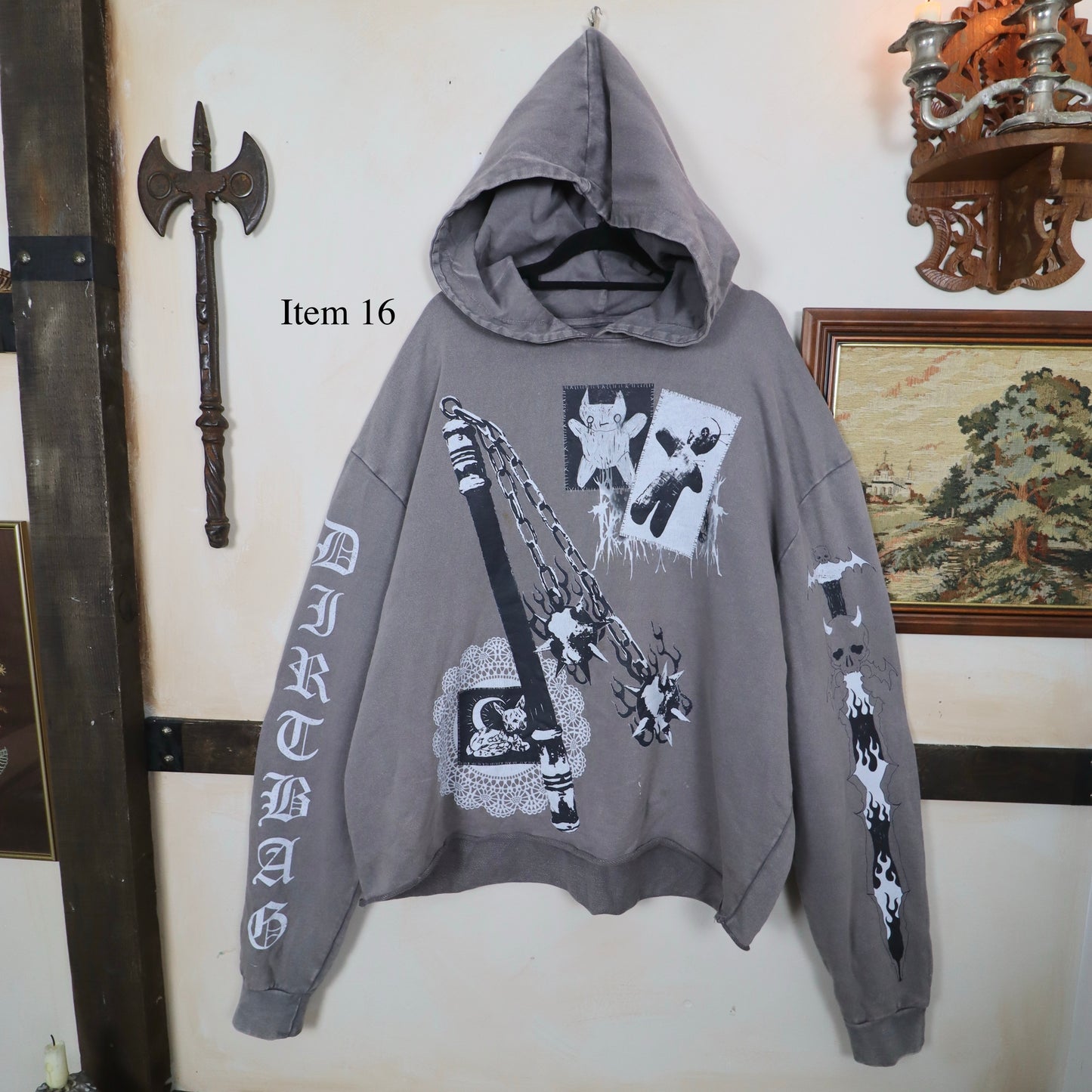 ✶SAMPLE SALE✶ Item 16: Flail Grey Cropped Hoodie  ✶ Size: 3XL
