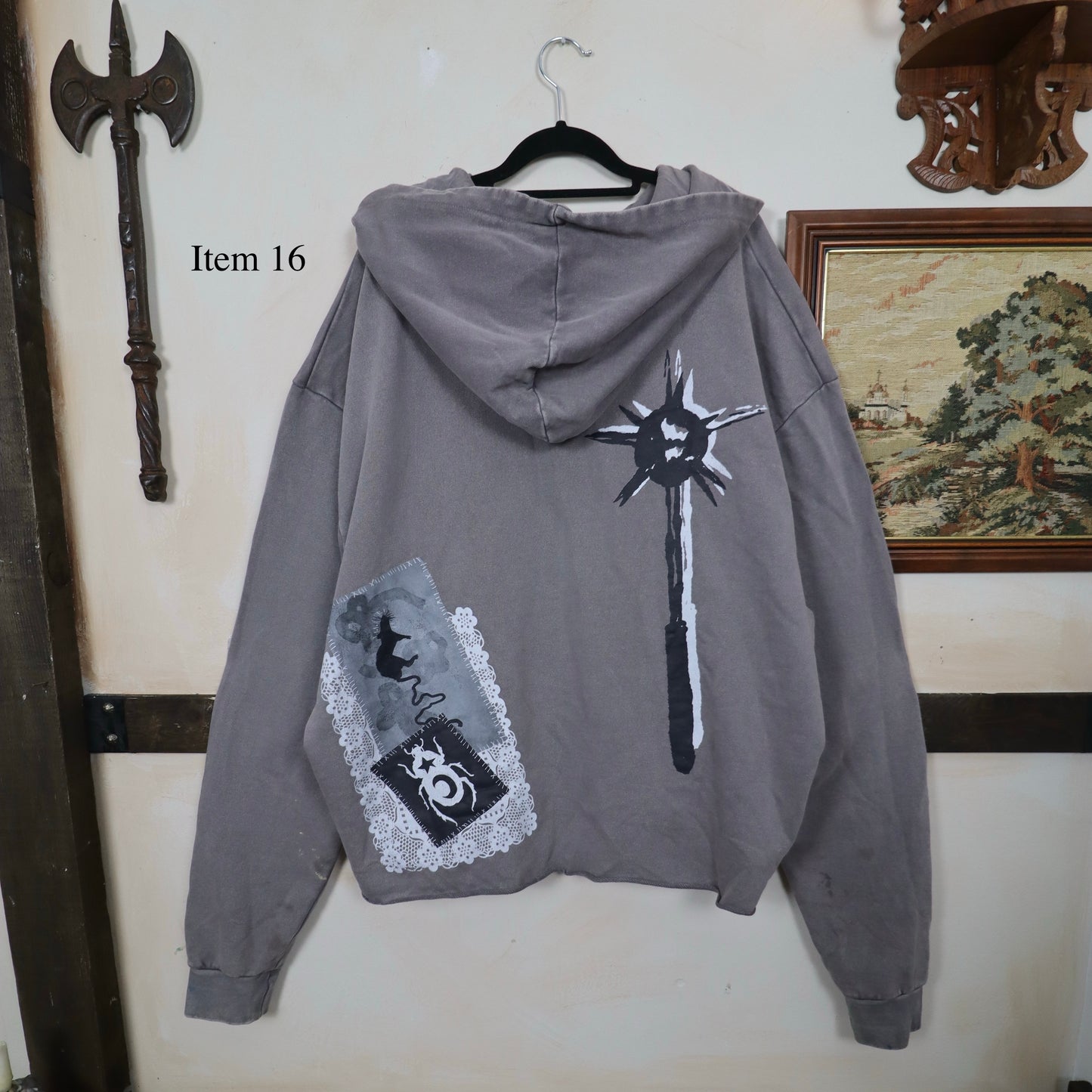 ✶SAMPLE SALE✶ Item 16: Flail Grey Cropped Hoodie  ✶ Size: 3XL